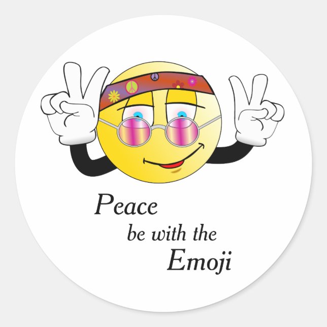 Hippie "Peace" Emoji Classic Round Sticker (Front)