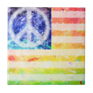Hippie Peace Freak Flag Ceramic Tile