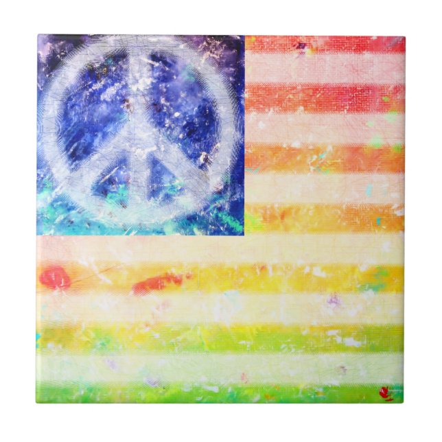 Hippie Peace Freak Flag Ceramic Tile (Front)