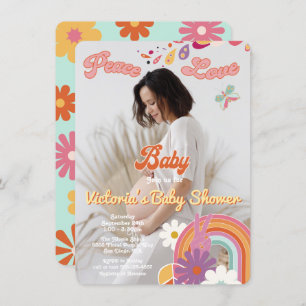 Hippie Peace Love Baby Photo 70s 60s Baby Shower Invitation