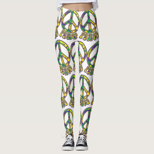 Hippie Peace Sign 60s 70s Leggings (Front)