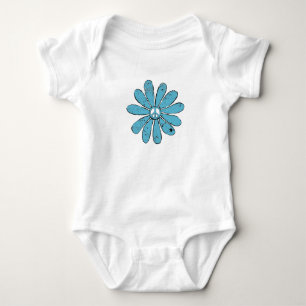 Hippie Peace Sign Flower Aqua Distressed Look Baby Bodysuit