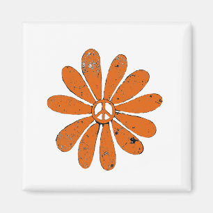 Hippie Peace Sign Flower Orange Distressed Look Magnet