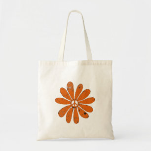Hippie Peace Sign Flower Orange Distressed Look Tote Bag