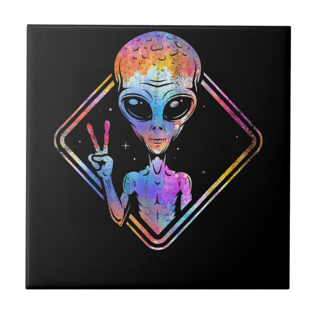 Hippie Peace Sign Outer Space Gift Alien Ceramic Tile (Front)