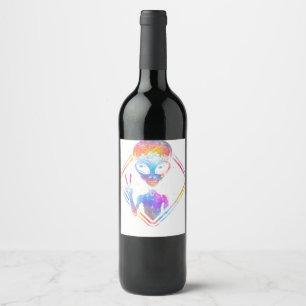 Hippie Peace Sign Outer Space Gift Alien Wine Label