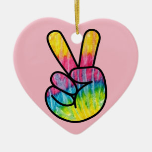 Hippie peace sign porcelain ornament