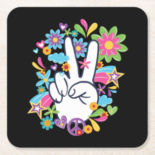 Hippie Peace Signs Square Paper Coaster