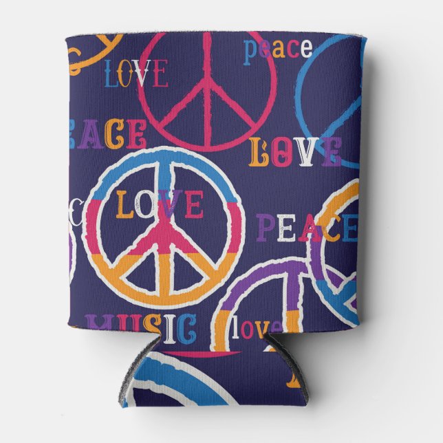 Hippie Peace: Vibrant Symbol Design. Can Cooler (Front)