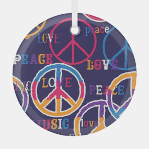 Hippie Peace: Vibrant Symbol Design. Glass Tree Decoration