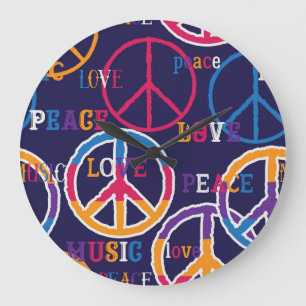 Hippie Peace: Vibrant Symbol Design. Large Clock