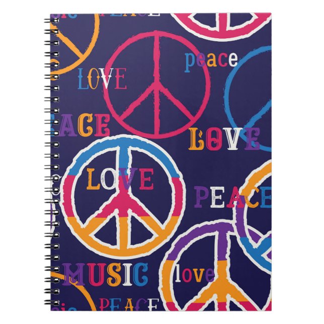 Hippie Peace: Vibrant Symbol Design. Notebook (Front)