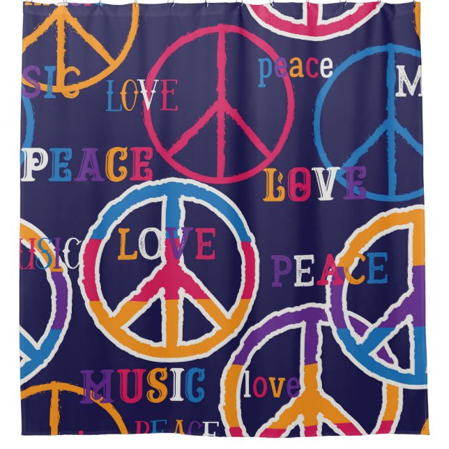 Hippie Peace: Vibrant Symbol Design. Shower Curtain (Front)