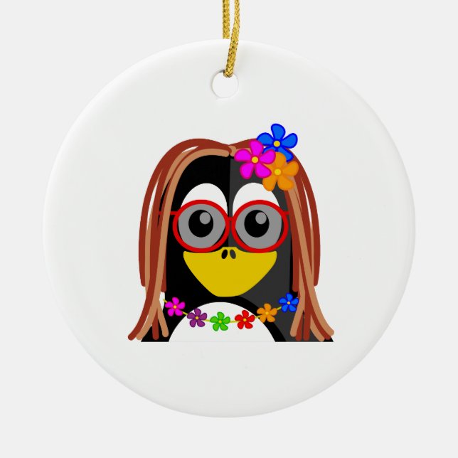 Hippie Penguin Ceramic Tree Decoration (Front)