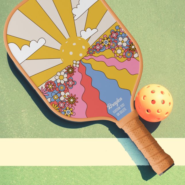 Hippie "Pickleball" Sunset, Colourful Retro Custom Pickleball Paddle (Creator Uploaded)