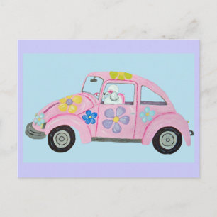 Hippie Poodle in Flower Child Love Car Invitation Postcard