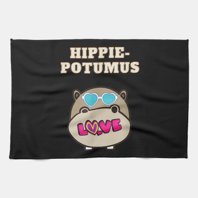 Hippie Potumus Baby Hippopotamus Lover Tea Towel (Horizontal)