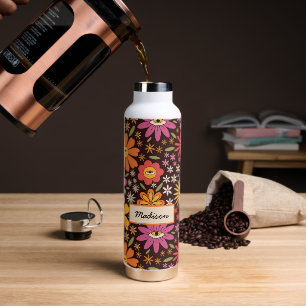 Hippie Psychedelic 70s Groovy Flowers Eye Custom Water Bottle