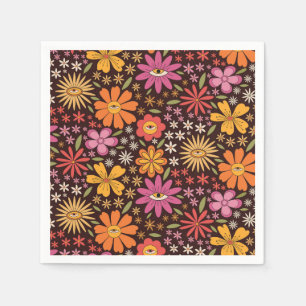 Hippie Psychedelic 70s Groovy Flowers Eye Pattern  Napkin