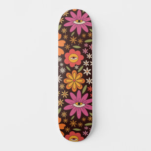 Hippie Psychedelic 70s Groovy Flowers Eye Pattern  Skateboard