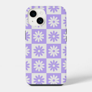 Hippie Purple Flower Chequerboard Pattern iPhone 14 Case
