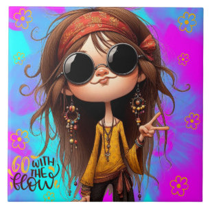 Hippie Quirky Girl Flow Ceramic Tile