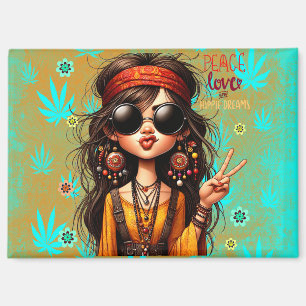 Hippie Quirky Peace & Love Magnet