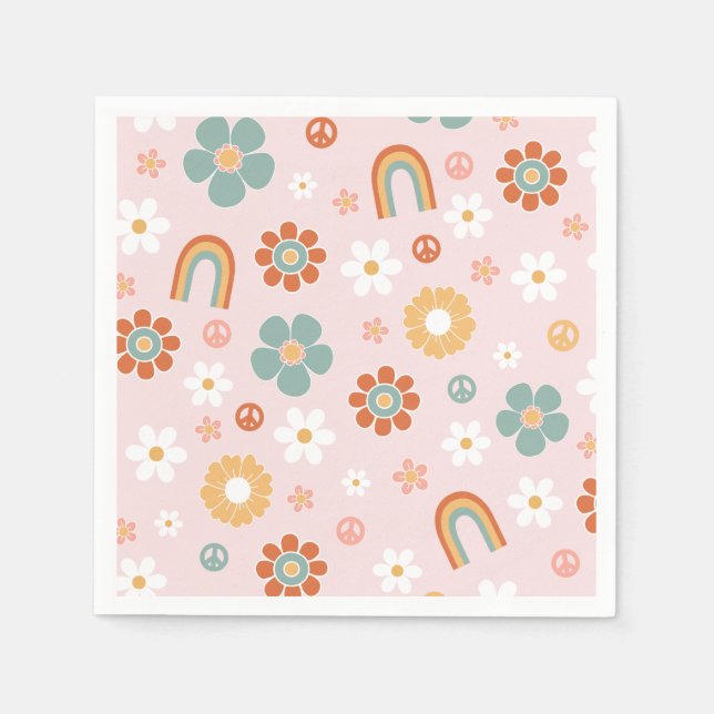 Hippie Rainbow Groovy Birthday Napkin (Front)