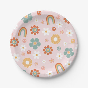 Hippie Rainbow Groovy Birthday Paper Plates