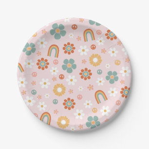 Hippie Rainbow Groovy Birthday Paper Plates
