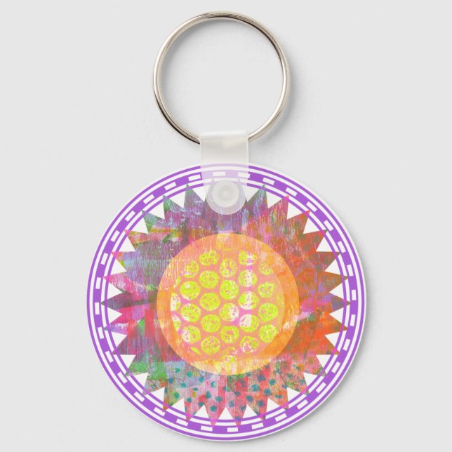 Hippie Rainbow Sunflower Key Ring (Front)