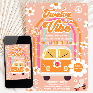 Hippie Rainbow Twelve Is A Vibe 12th Birthday Invitation
