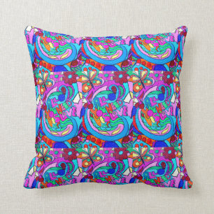 hippie retro groovy love pattern cushion