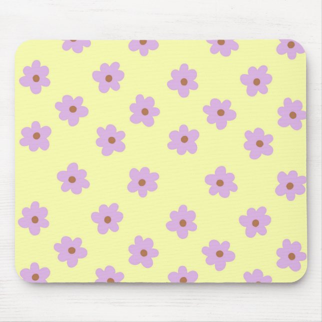 Hippie Retro Purple Yellow Flower Y2K Pattern Mouse Pad (Front)