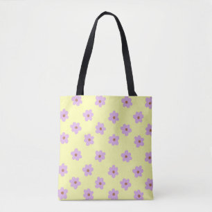 Hippie Retro Purple Yellow Flower Y2K Pattern Tote Bag