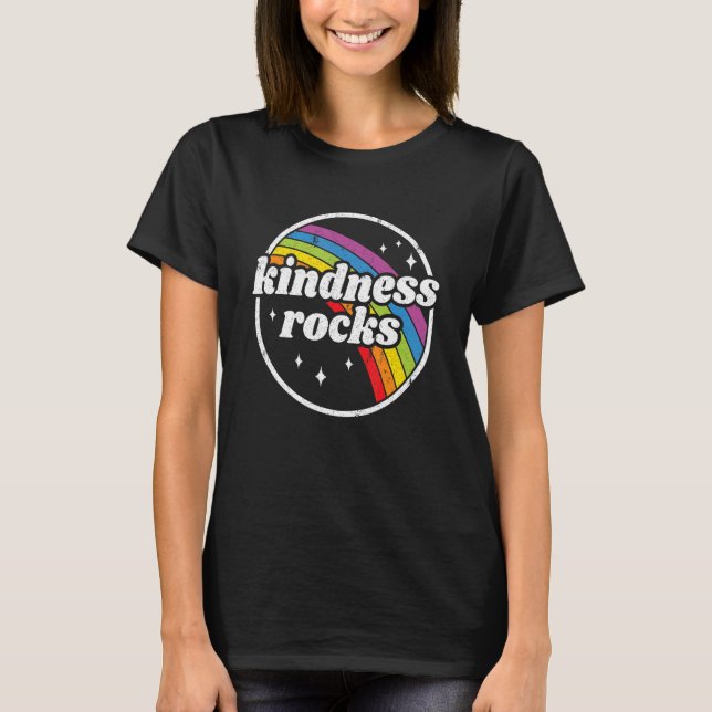 Hippie Retro Teacher Anti Bullying Rainbow Kindnes T-Shirt (Front)