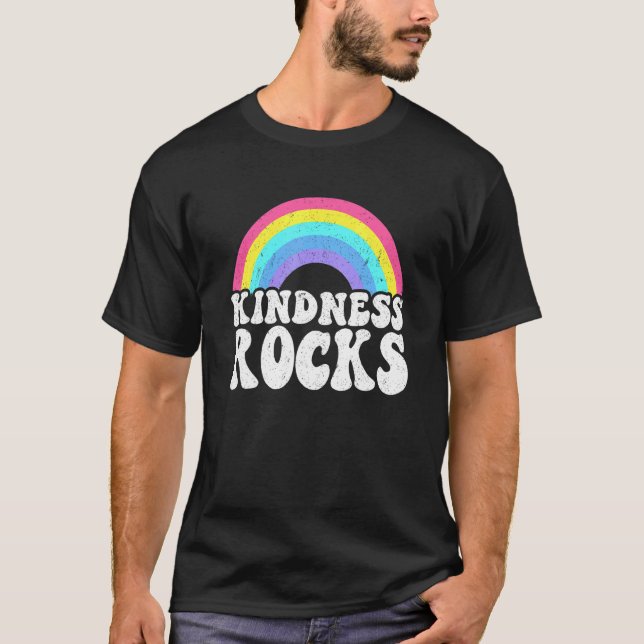 Hippie Retro Teacher Anti Bullying Rainbow Kindnes T-Shirt (Front)