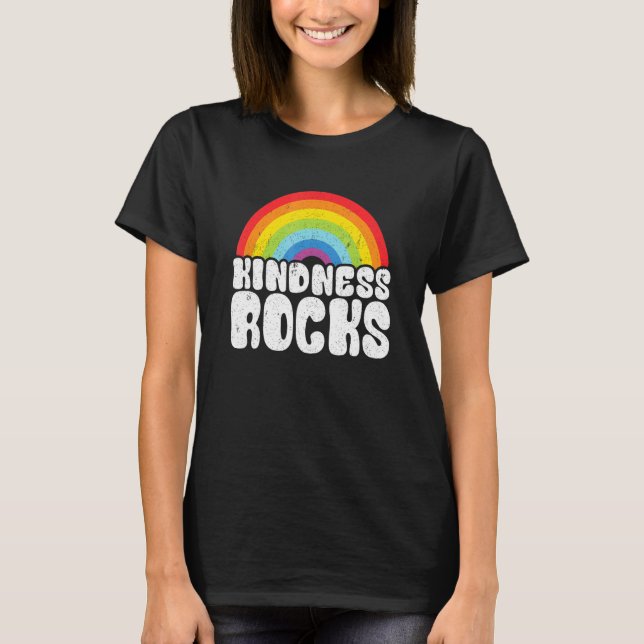 Hippie Retro Teacher Anti Bullying Rainbow Kindnes T-Shirt (Front)