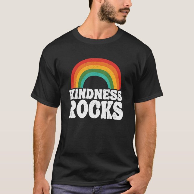 Hippie Retro Teacher Anti Bullying Rainbow Kindnes T-Shirt (Front)