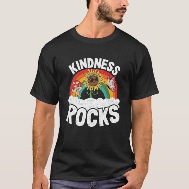 Hippie Retro Teacher Anti Bullying Rainbow Kindnes T-Shirt (Front)