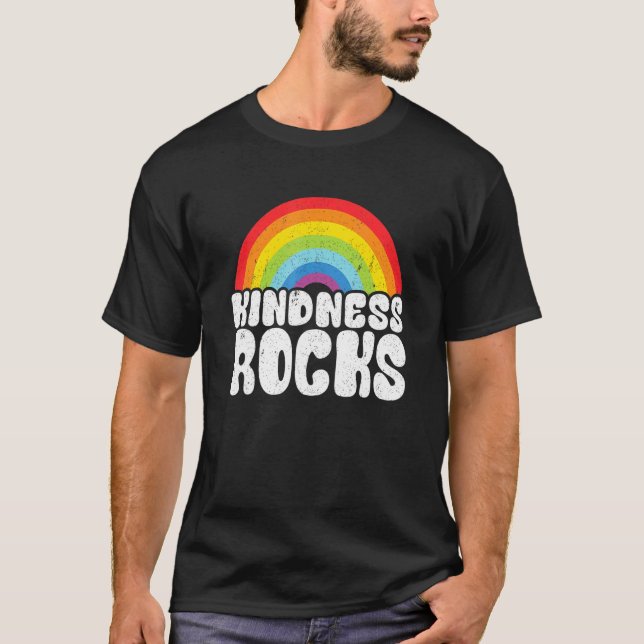 Hippie Retro Teacher Anti Bullying Rainbow Kindnes T-Shirt (Front)