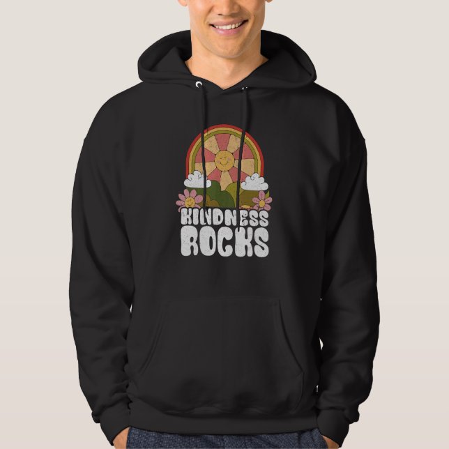 Hippie Retro Teacher Rainbow Kindness Rocks Earth  Hoodie (Front)