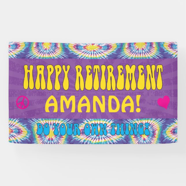 Hippie Retro Tie Dye Retirement Party Banner (Horizontal)