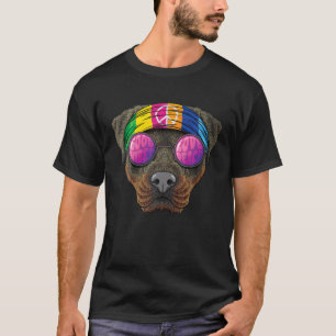 Hippie Rotweiller Love Peace Sign 70S Hippie Dog T-Shirt
