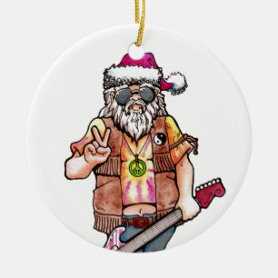 Hippie Santa Ceramic Ornament