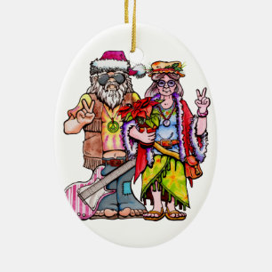 Hippie Santa Couple Ceramic Ornament