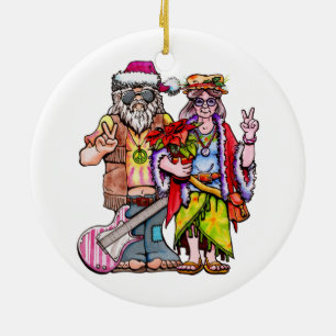 Hippie Santa Couple Ceramic Ornament