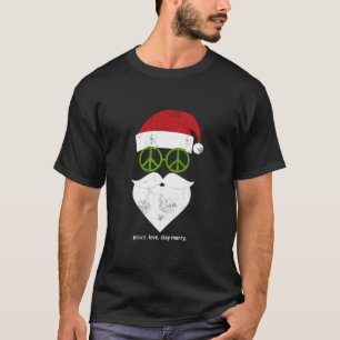 Hippie Santa Groovy Christmas Merry Love and Peace T-Shirt