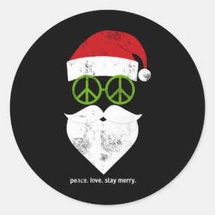 Hippie Santa Groovy Peace Sign Funny Christmas Classic Round Sticker