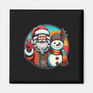 Hippie Santa Retro Snowman Bohemian Christmas Magnet